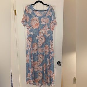 NWT Lularoe Riley Blue and Pink Floral Maxi Dress, 2XL
